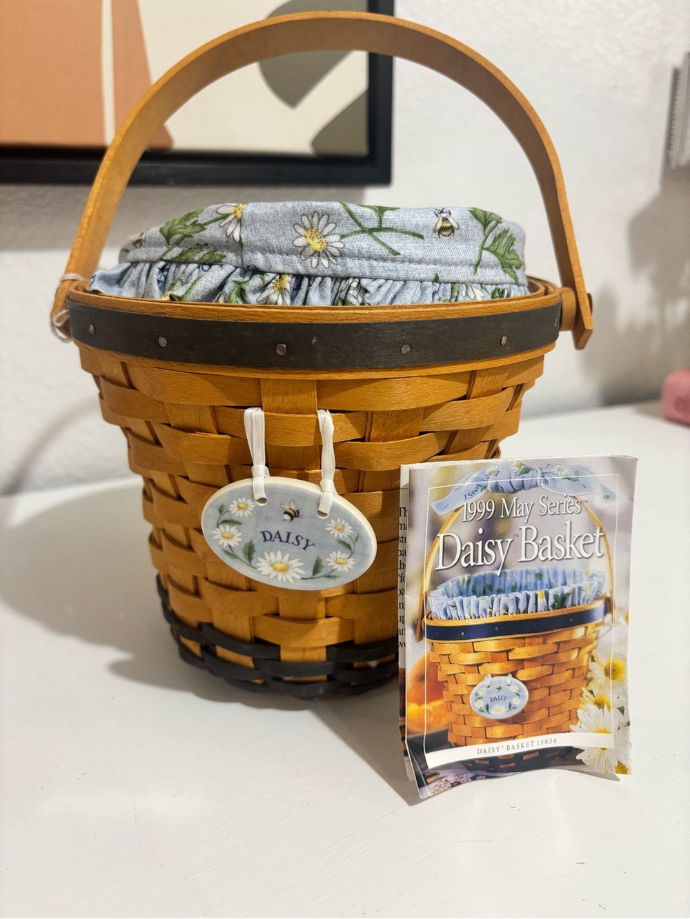 Longaberger 1999 Daisy Basket Signed Hand Woven Brown Blue